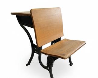 Antique Cast Iron Wood School Desk