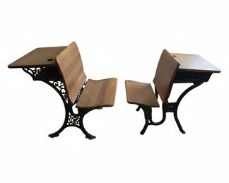 Antique Cast Iron Wood School Desks