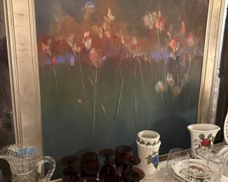 Anne McNally pulling canvas floral still life