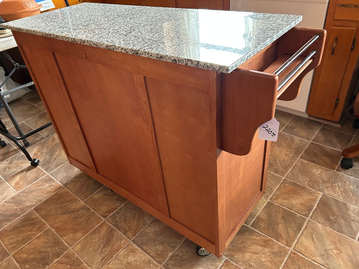 Rolling kitchen island with marble top