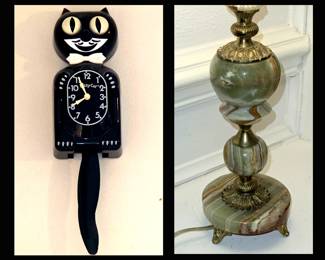 Kitty Kat Clock and Onyx Lamp