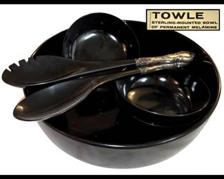 Sterling Mounted Melamine Salad Bowl Set with Servers 