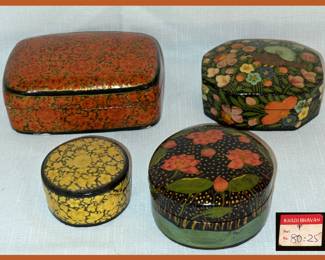 Kashmiri hand-painted folk art papier-mâché lacquered trinket boxes