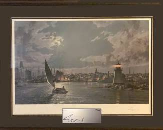 John Stobart Signed and Numbered Print; "The Island Port by Moonlight at the Turn of the Century"