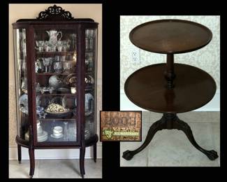 Very Nice Bow Front Display Cabinet and Imperial Furniture of Grand Rapids 2 Tier Tea Table with Claw Feet