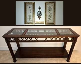 Pair of Pamela Gladding Prints and Entry or Sofa Table 