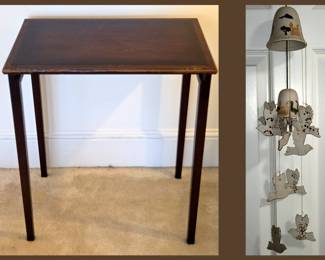 Small MCM Table and Ceramic Dove Wind Chimes 