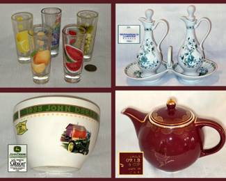 Fruity Glasses, Limoges Cruet Set, John Deere Bowl and Hall Teapot