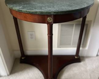 $75 Bombay Company marble to console, approx. H: 29”