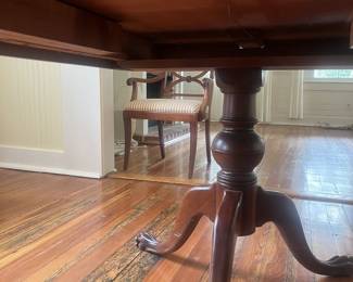 $300 1940s Chippendale-Style Double Pedestal Dining Table; one 12" leaf; overall approx. 29" x 78" x 44"