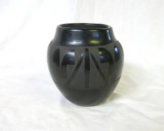 Vintage 1930 San Ildefonso Blackware Pottery Jar
