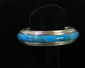 Billy Jaramillo Sterling Silver and Kingman Turquoise Chanel Cuff Bracelet