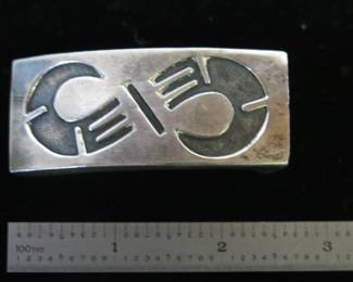 Modernist Hopi Sterling Silver Overlay Belt Buckle