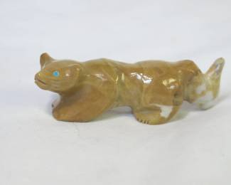 Calvert Bowannie Zuni Carved Caramel Travertine Mountain Lion Fetish