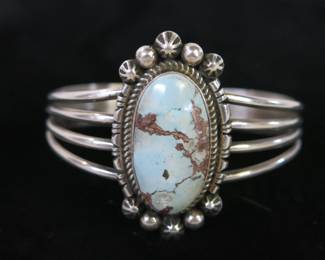 Vintage Navajo Silver and Golden Hills White Buffalo Turquoise Cuff Bracelet