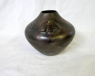 Angie Yazzie Taos Pueblo Black Micaceous Bear Fetish Jar with Cat's Eye Cabochon