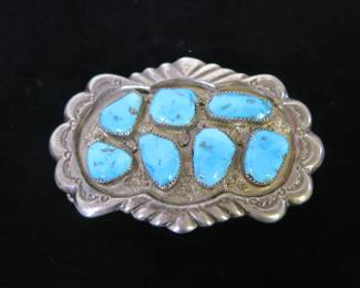 George and Lupita Leekity Kingman Turquoise Cluster Silver Belt Buckle