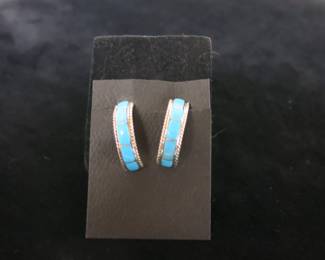 Effie Calavaza Silver and Turquoise Snake Stud Zuni Earrings