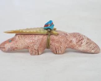 Edna Leki Zuni Carved Pink Pipestone Armadillo Fetish with Turquoise Eyes