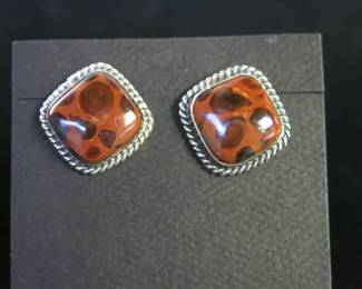 Henry Morgan Navajo Silver and Mahogany Obsidian Earrings