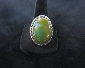 Glen Sandoval Navajo Silver and Kingman Mine Turquoise Ring