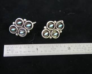 Zuni Sterling Silver and Needlepoint Turquoise Post Earrings