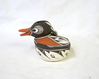 Vintage Darrel Westika Zuni Polychrome Duck Effigy Pot