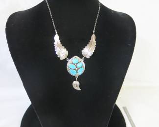 Jimmy Jackson Navajo Sterling Silver and Turquoise Cluster Necklace