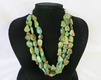 Santo Domingo Chunky Three-Strand Royston Turquoise Nugget Necklace
