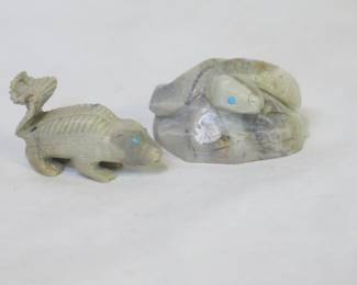 Bernie Laselute Zuni Carved Picasso Marble Snake and Skunk Fetish with Turquoise Eyes
