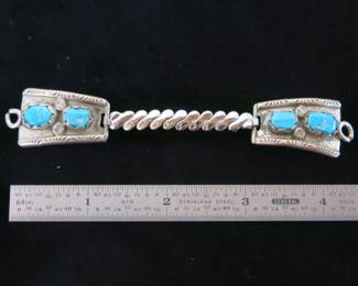 Old Pawn Zuni Silver Turquoise Inlay Watch Band 