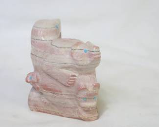 Protective & Healing Animals Zuni Carved Pink Alabaster and Turquoise Fetish