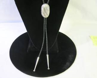 Lily Jaramillo Crazy Lace Agate and Sterling Silver Bolo Tie with Silver Tips