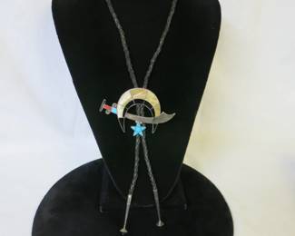 Vintage Zuni Shriner's Channel Inlay Bolo Tie