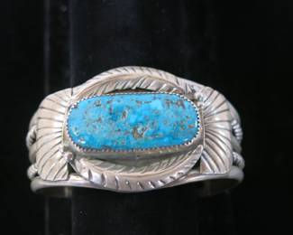 Vintage A. Benally Morenci Turquoise and Silver Cuff Bracelet