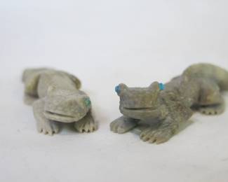 Bernie Laselute Zuni Carved Picasso Marble Gecko Fetishes with Turquoise Eyes