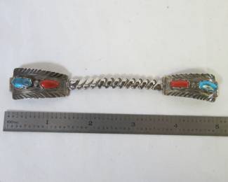 Viola Calavaza Old Pawn Silver Turquoise Coral Inlay Watch Band 