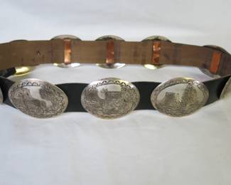 Navajo Devil's Tower Storyteller Sterling Silver Concho Belt