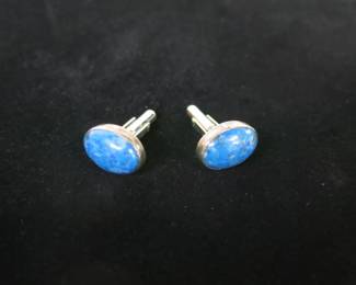 Denim Lapis and Sterling Silver Navajo Cuff Links