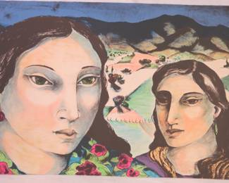 Miguel Martinez Signed Lithograph "Hermanas de Taos" 