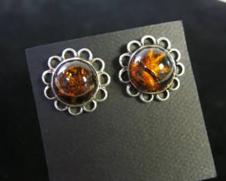 Garrison Boyd Navajo Silver and Baltic Amber Stud Earrings