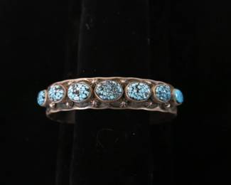 Vintage June Defauto Spiderweb Lone Mountain Turquoise and Silver Cuff Bracelet