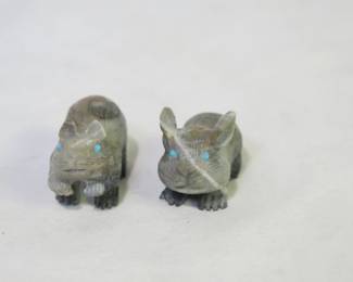 Bernie Lasilute Zuni Carved Picasso Marble Rabbit Fetishes with Turquoise Eyes
