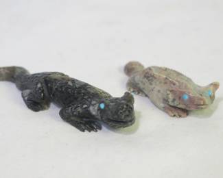 Bernie Lasilute Zuni Carved Picasso Marble Gecko and Horned Toad Fetish
