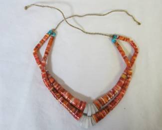 Spiny Oyster Shell Two Strand Heishi Bead Choker Necklace