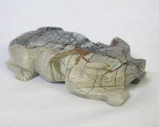 Tony Mackel Zuni Carved Black Travertine Crouching Wolf Fetish