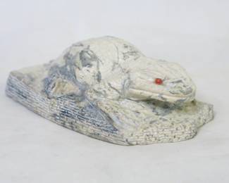 Herbert Him Zuni Carved Marble Toad Fetish with Coral Eyes