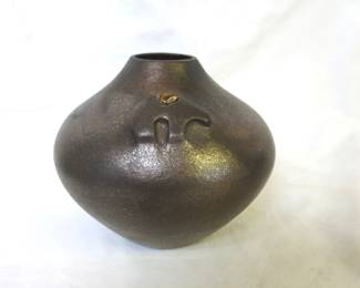 Angie Yazzie Taos Pueblo Black Micaceous Bear Fetish Jar with Cat's Eye Cabochon