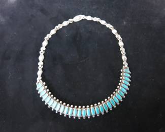 Old Pawn Sterling Silver and Needlepoint Turquoise Choker
