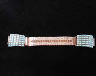 Old Pawn Zuni Silver Turquoise Inlay Watch Band 